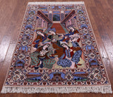 Signed Isfahan Authentic Persian Pictorial Hand Knotted Wool & Silk Area Rug - 3' 7" X 5' 5" - Golden Nile