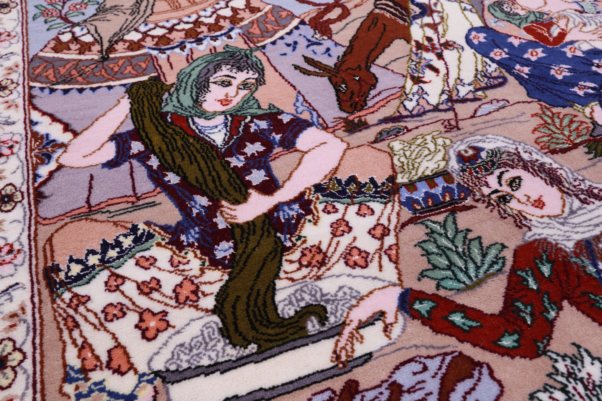 Signed Isfahan Authentic Persian Pictorial Hand Knotted Wool & Silk Area Rug - 3' 7" X 5' 2" - Golden Nile