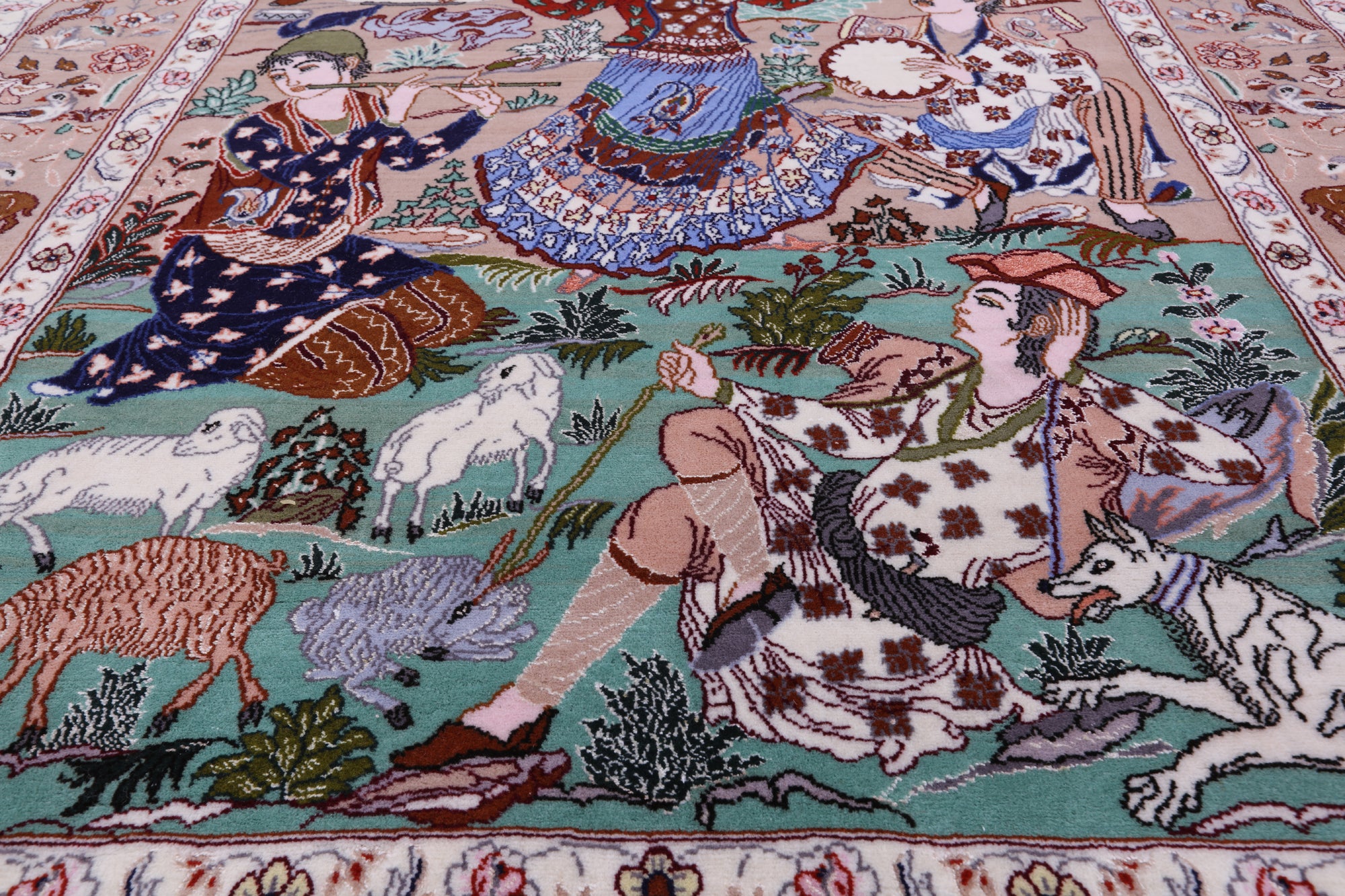 Signed Isfahan Authentic Persian Pictorial Hand Knotted Wool & Silk Area Rug - 3' 7" X 5' 2" - Golden Nile