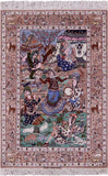 Signed Isfahan Authentic Persian Pictorial Hand Knotted Wool & Silk Area Rug - 3' 7" X 5' 2" - Golden Nile