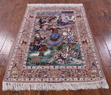 Signed Isfahan Authentic Persian Pictorial Hand Knotted Wool & Silk Area Rug - 3' 7" X 5' 2" - Golden Nile