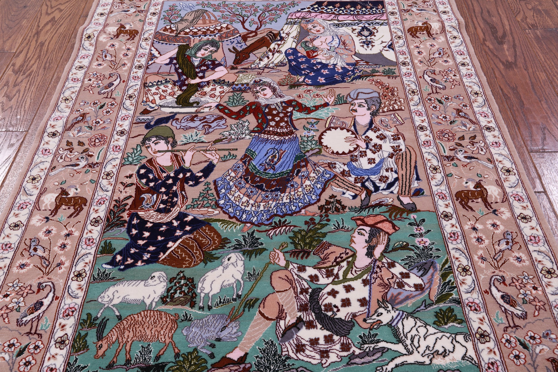 Signed Isfahan Authentic Persian Pictorial Hand Knotted Wool & Silk Area Rug - 3' 7" X 5' 2" - Golden Nile