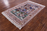 Signed Isfahan Authentic Persian Pictorial Hand Knotted Wool & Silk Area Rug - 3' 7" X 5' 2" - Golden Nile
