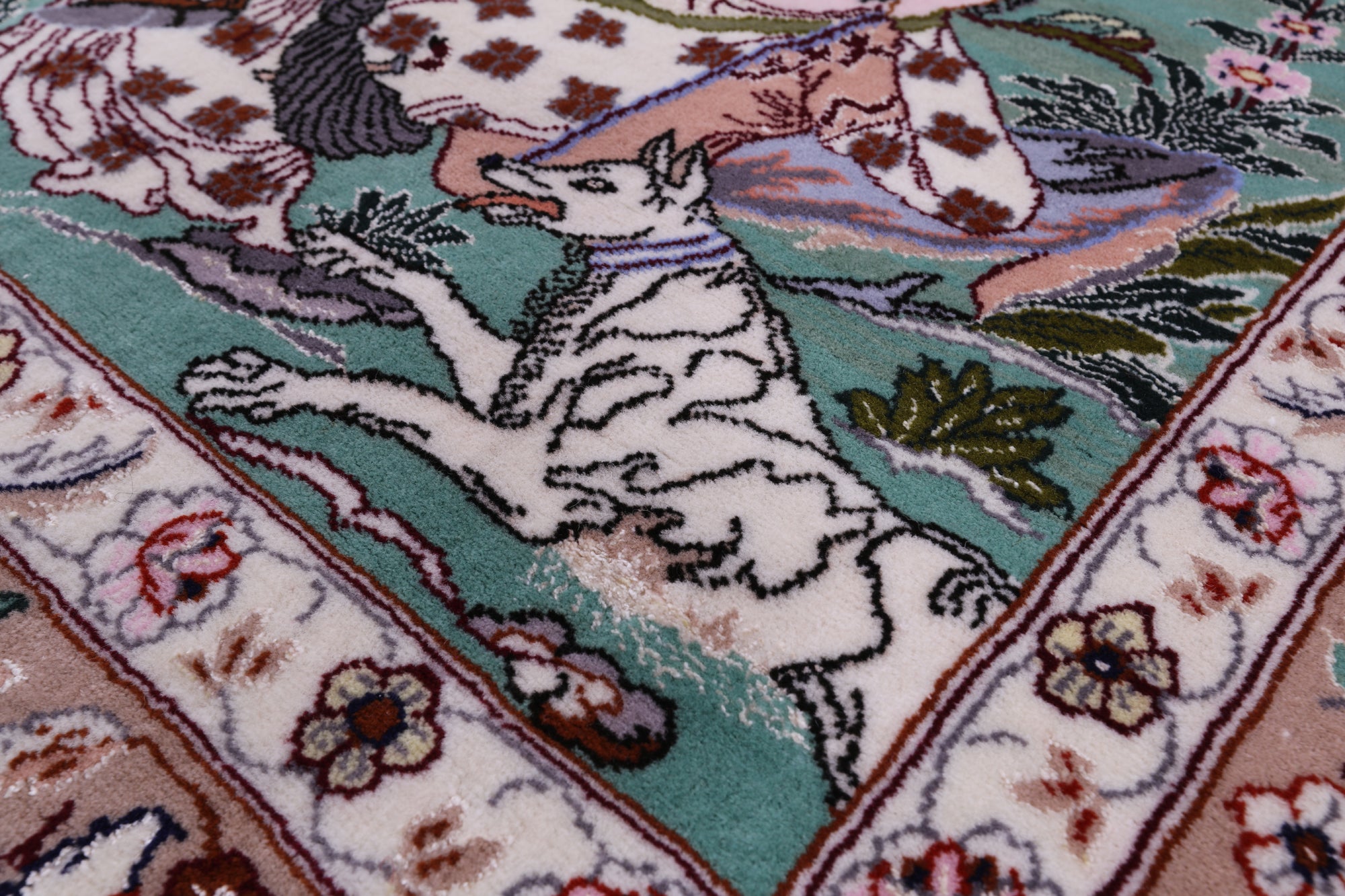 Signed Isfahan Authentic Persian Pictorial Hand Knotted Wool & Silk Area Rug - 3' 7" X 5' 2" - Golden Nile