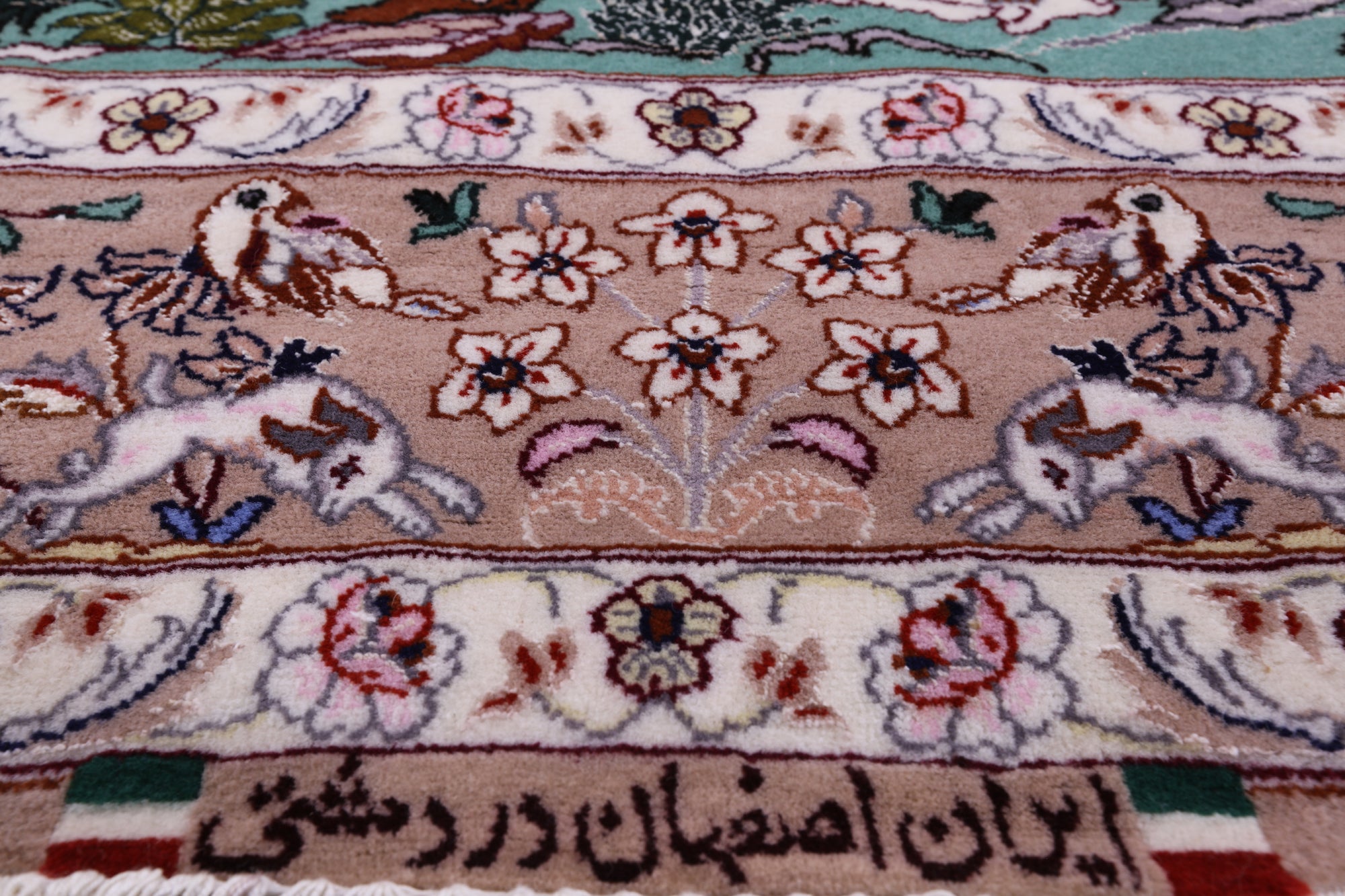 Signed Isfahan Authentic Persian Pictorial Hand Knotted Wool & Silk Area Rug - 3' 7" X 5' 2" - Golden Nile