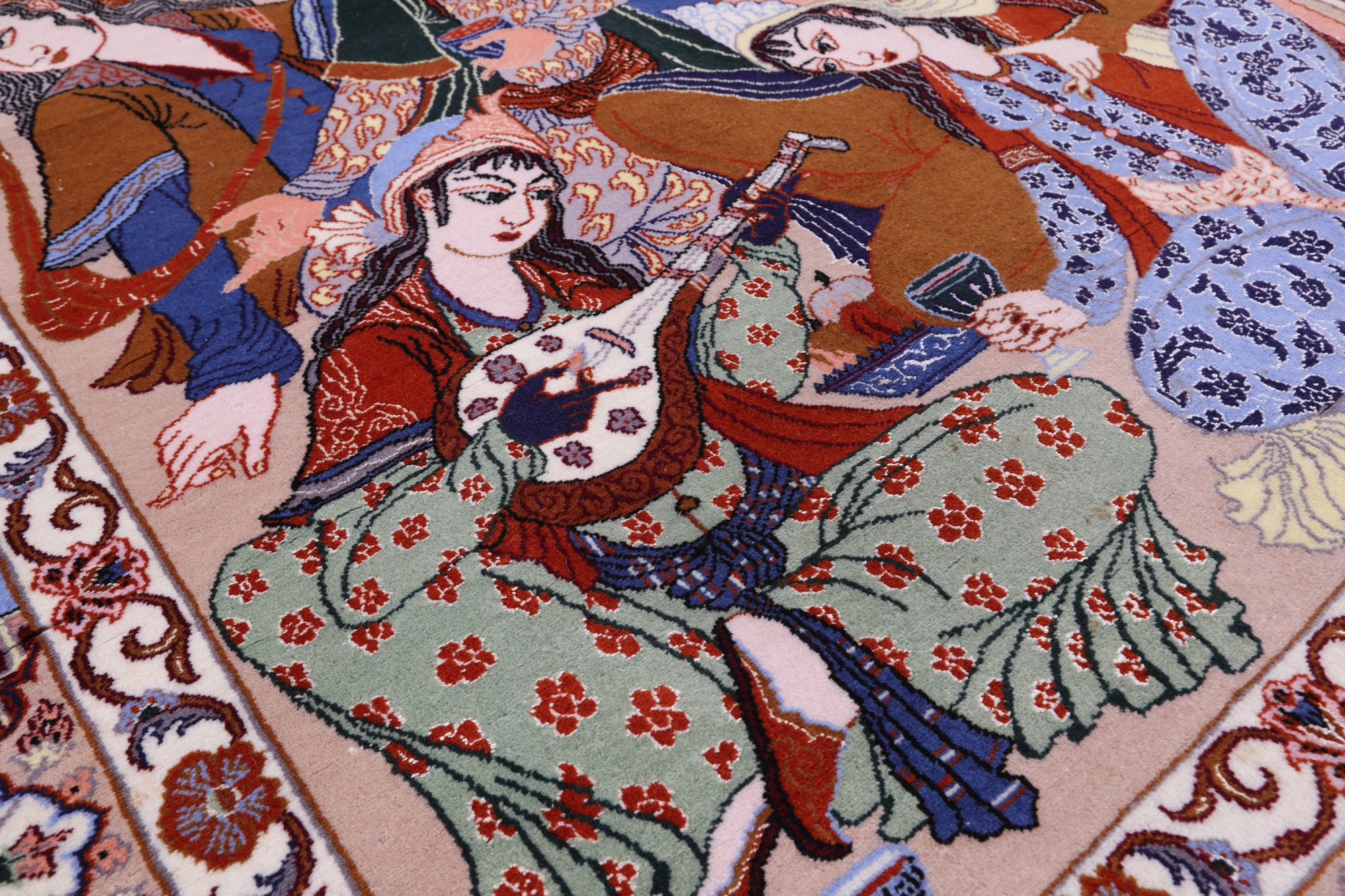 Signed Isfahan Authentic Persian Pictorial Hand Knotted Wool & Silk Area Rug - 3' 10" X 5' 7" - Golden Nile