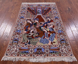 Signed Isfahan Authentic Persian Pictorial Hand Knotted Wool & Silk Area Rug - 3' 10" X 5' 7" - Golden Nile