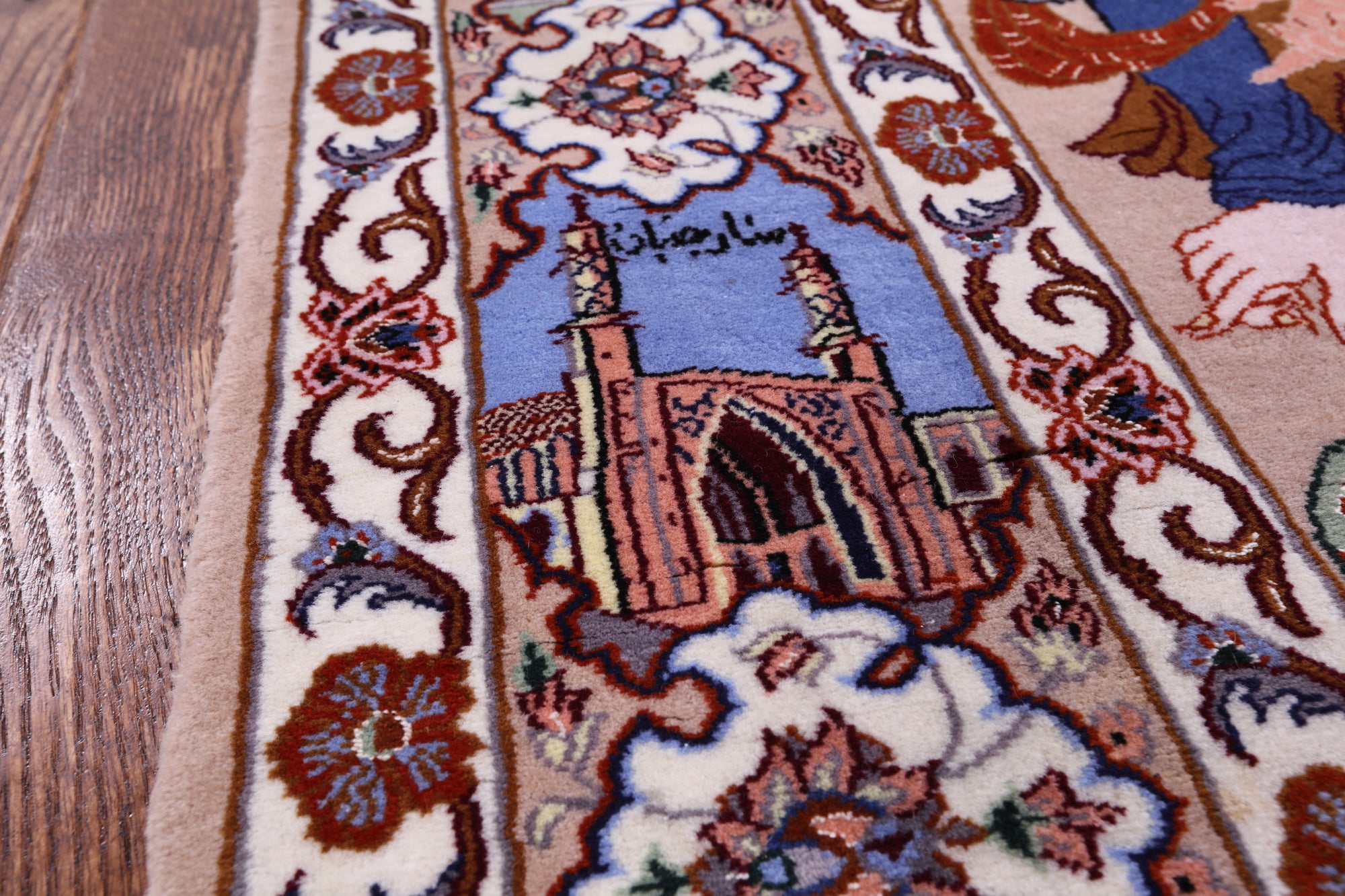Signed Isfahan Authentic Persian Pictorial Hand Knotted Wool & Silk Area Rug - 3' 10" X 5' 7" - Golden Nile