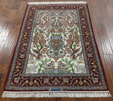 Signed Isfahan Authentic Persian Hand Knotted Wool & Silk Area Rug - 3' 7" X 5' 1" - Golden Nile