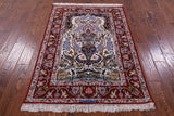 Signed Isfahan Authentic Persian Hand Knotted Wool & Silk Area Rug - 3' 10" X 5' 2" - Golden Nile