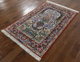 Signed Isfahan Authentic Persian Hand Knotted Wool & Silk Area Rug - 3' 9" X 5' 3" - Golden Nile
