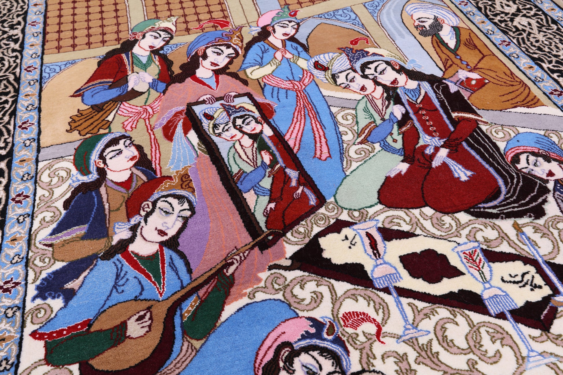 Isfahan Authentic Persian Pictorial Hand Knotted Wool & Silk Area Rug - 3' 7" X 5' 7" - Golden Nile