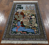 Signed Isfahan Authentic Persian Pictorial Hand Knotted Wool & Silk Area Rug - 3' 7" X 5' 9" - Golden Nile