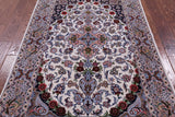 Ivory Signed Isfahan Authentic Persian Hand Knotted Wool & Silk Area Rug - 3' 8" X 5' 11" - Golden Nile