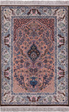 Signed Isfahan Authentic Persian Hand Knotted Wool & Silk Area Rug - 4' 4" X 6' 5" - Golden Nile