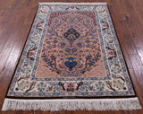 Signed Isfahan Authentic Persian Hand Knotted Wool & Silk Area Rug - 4' 4" X 6' 5" - Golden Nile