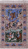 Signed Isfahan Authentic Persian Hunting Scene Hand Knotted Wool & Silk Area Rug - 4' 3" X 6' 7" - Golden Nile