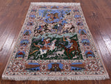 Signed Isfahan Authentic Persian Hunting Scene Hand Knotted Wool & Silk Area Rug - 4' 3" X 6' 7" - Golden Nile