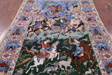 Signed Isfahan Authentic Persian Hunting Scene Hand Knotted Wool & Silk Area Rug - 4' 3" X 6' 7" - Golden Nile