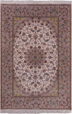 Ivory Signed Isfahan Authentic Persian Hand Knotted Wool & Silk Area Rug - 5' 3" X 7' 9" - Golden Nile