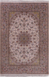 Ivory Signed Isfahan Authentic Persian Hand Knotted Wool & Silk Area Rug - 5' 3" X 7' 9" - Golden Nile