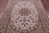 Ivory Signed Isfahan Authentic Persian Hand Knotted Wool & Silk Area Rug - 5' 3" X 7' 9" - Golden Nile