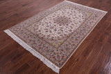 Ivory Signed Isfahan Authentic Persian Hand Knotted Wool & Silk Area Rug - 5' 3" X 7' 9" - Golden Nile