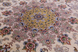 Ivory Signed Isfahan Authentic Persian Hand Knotted Wool & Silk Area Rug - 5' 5" X 7' 10" - Golden Nile