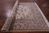 Ivory Signed Isfahan Authentic Persian Hand Knotted Wool & Silk Area Rug - 5' 5" X 7' 10" - Golden Nile