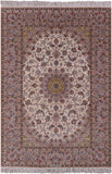 Ivory Signed Isfahan Authentic Persian Hand Knotted Wool & Silk Area Rug - 5' 5" X 7' 10" - Golden Nile
