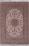 Ivory Signed Isfahan Authentic Persian Hand Knotted Wool & Silk Area Rug - 5' 5" X 7' 10" - Golden Nile