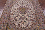 Ivory Signed Isfahan Authentic Persian Hand Knotted Wool & Silk Area Rug - 5' 5" X 7' 10" - Golden Nile