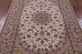 Ivory Signed Isfahan Authentic Persian Hand Knotted Wool & Silk Area Rug - 5' 5" X 7' 10" - Golden Nile