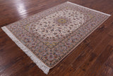 Ivory Signed Isfahan Authentic Persian Hand Knotted Wool & Silk Area Rug - 5' 5" X 7' 10" - Golden Nile