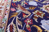 Blue Signed Isfahan Authentic Persian Hand Knotted Wool & Silk Area Rug - 4' 11" X 7' 8" - Golden Nile