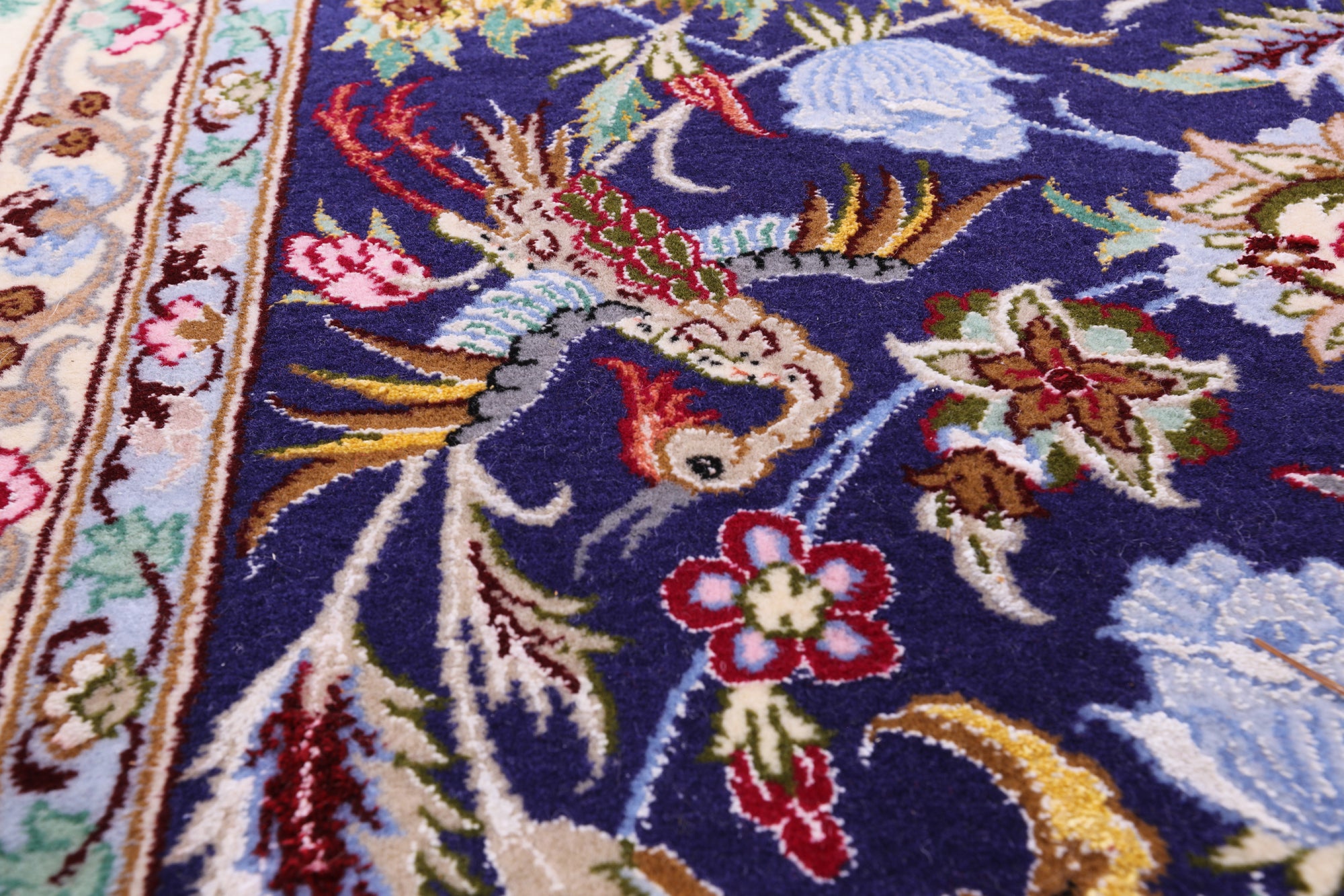 Blue Signed Isfahan Authentic Persian Hand Knotted Wool & Silk Area Rug - 4' 11" X 7' 8" - Golden Nile