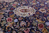 Blue Signed Isfahan Authentic Persian Hand Knotted Wool & Silk Area Rug - 4' 11" X 7' 8" - Golden Nile