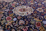 Blue Signed Isfahan Authentic Persian Hand Knotted Wool & Silk Area Rug - 4' 11" X 7' 8" - Golden Nile