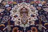 Blue Signed Isfahan Authentic Persian Hand Knotted Wool & Silk Area Rug - 4' 11" X 7' 8" - Golden Nile