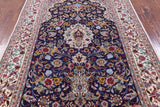 Blue Signed Isfahan Authentic Persian Hand Knotted Wool & Silk Area Rug - 4' 11" X 7' 8" - Golden Nile