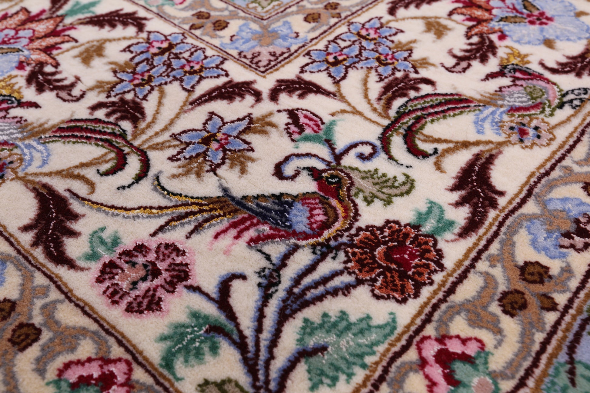 Blue Signed Isfahan Authentic Persian Hand Knotted Wool & Silk Area Rug - 4' 11" X 7' 8" - Golden Nile