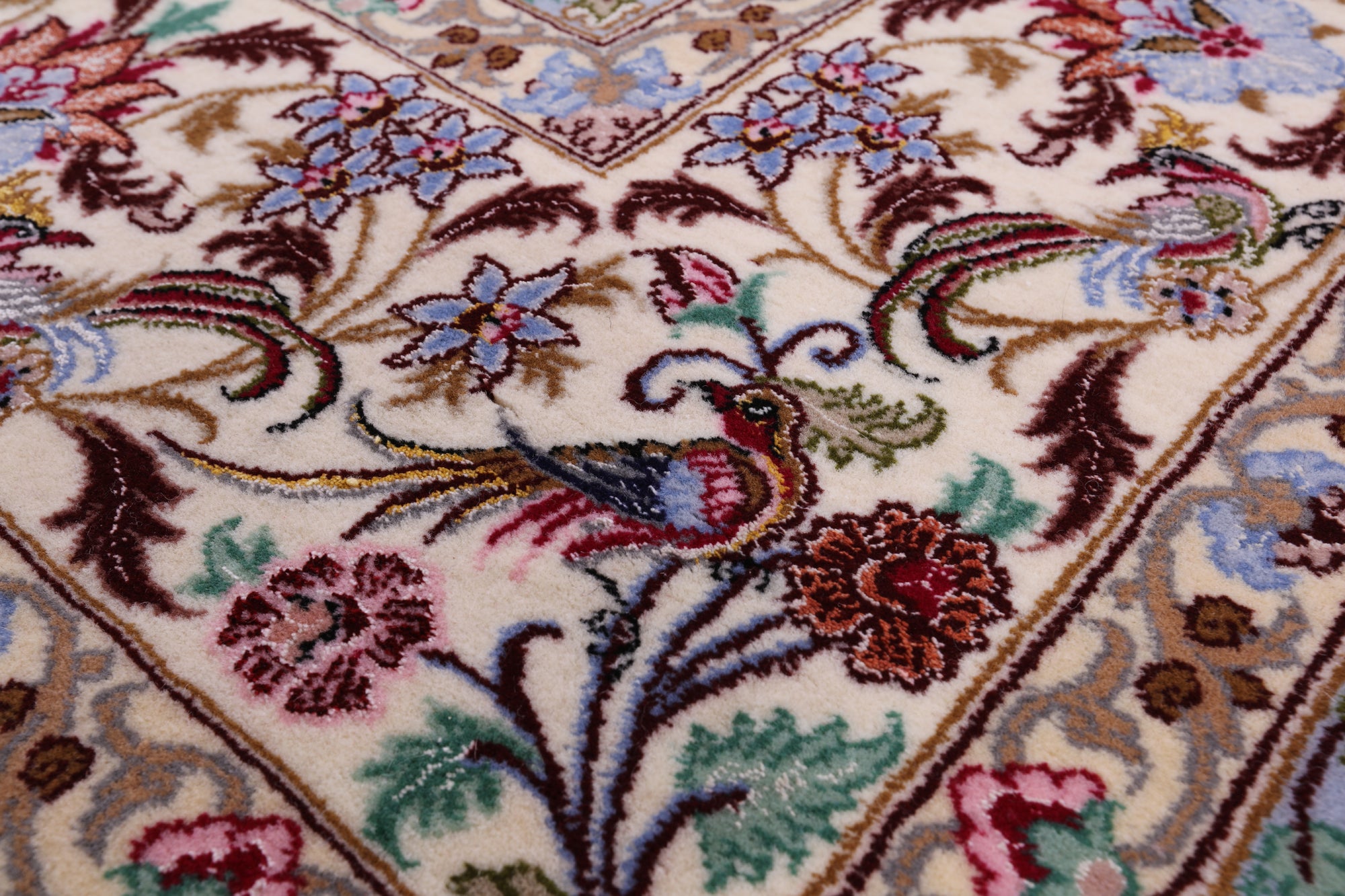 Blue Signed Isfahan Authentic Persian Hand Knotted Wool & Silk Area Rug - 4' 11" X 7' 8" - Golden Nile