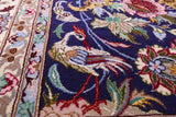 Blue Signed Isfahan Authentic Persian Hand Knotted Wool & Silk Area Rug - 4' 11" X 7' 8" - Golden Nile