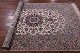 Ivory Signed Isfahan Authentic Persian Hand Knotted Wool & Silk Area Rug - 5' 1" X 7' 9" - Golden Nile