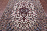 Ivory Signed Isfahan Authentic Persian Hand Knotted Wool & Silk Area Rug - 5' 1" X 7' 9" - Golden Nile