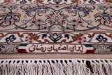 Ivory Signed Isfahan Authentic Persian Hand Knotted Wool & Silk Area Rug - 5' 1" X 7' 9" - Golden Nile