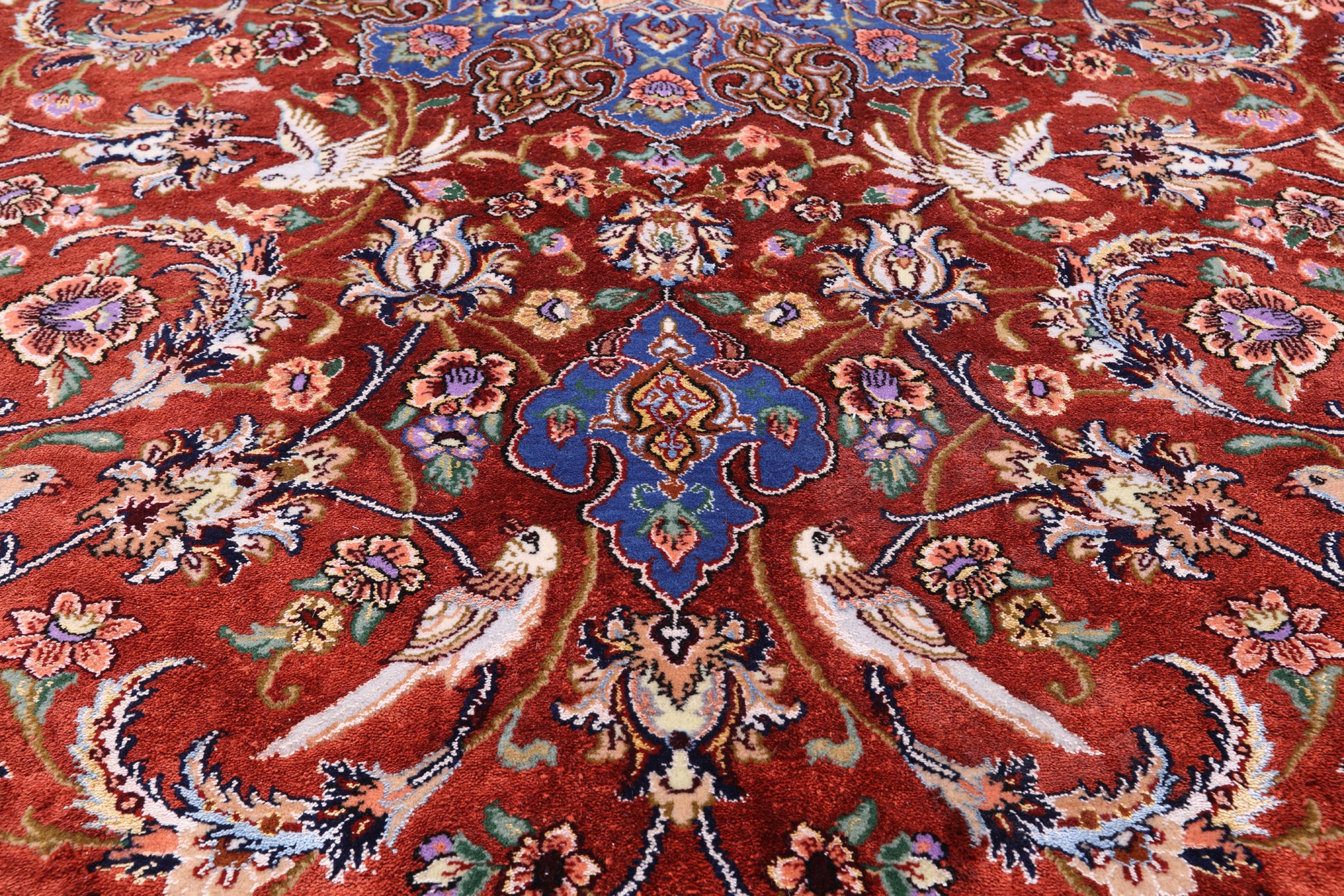 Red Signed Isfahan Authentic Persian Hand Knotted Wool & Silk Area Rug - 5' 3" X 7' 10" - Golden Nile