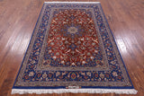 Red Signed Isfahan Authentic Persian Hand Knotted Wool & Silk Area Rug - 5' 3" X 7' 10" - Golden Nile