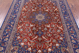 Red Signed Isfahan Authentic Persian Hand Knotted Wool & Silk Area Rug - 5' 3" X 7' 10" - Golden Nile