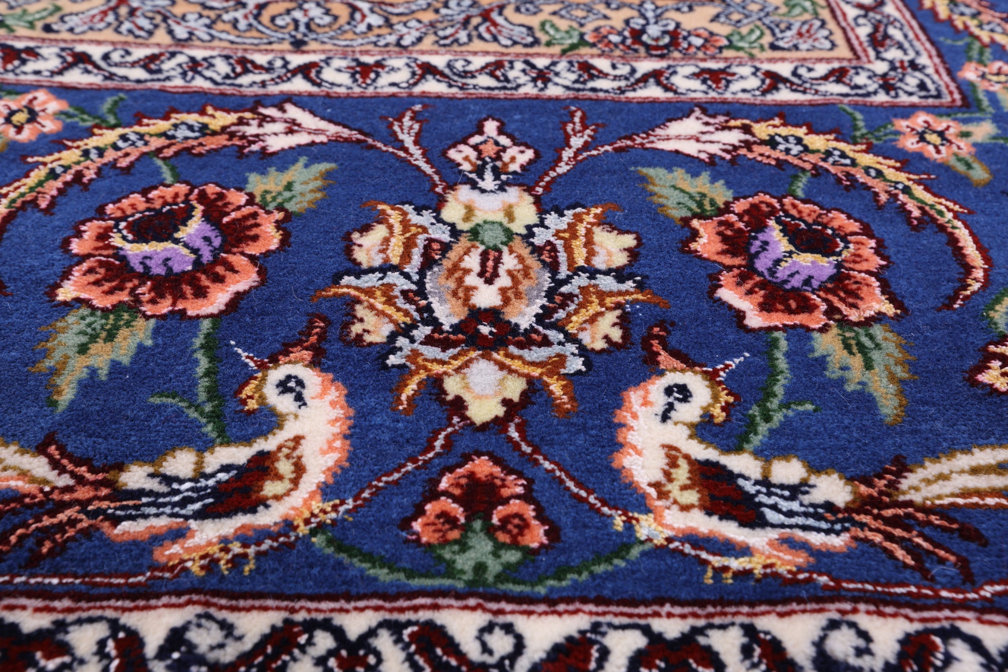 Red Signed Isfahan Authentic Persian Hand Knotted Wool & Silk Area Rug - 5' 3" X 7' 10" - Golden Nile